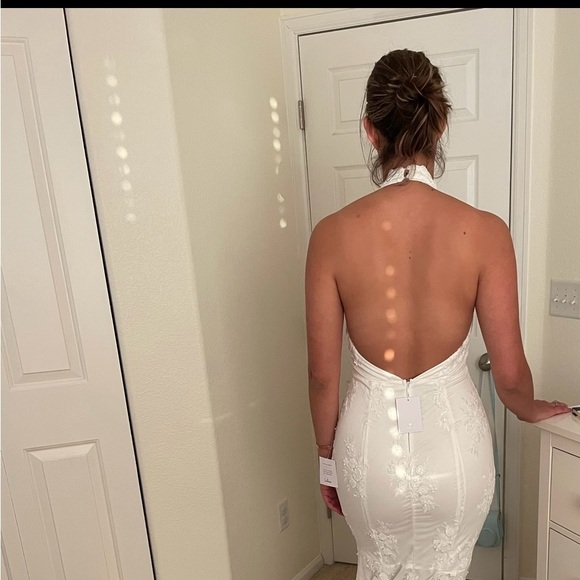 Dreamy Glamour White Embroidered Halter
Mermaid Maxi Dress - Picture 9 of 11